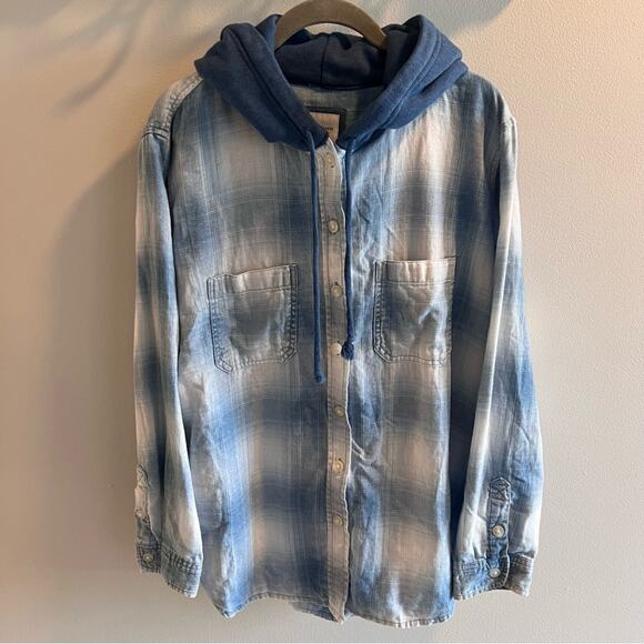 American Eagle Blue Cozy Cabin Flannel Hoodie Size M - Picture 2 of 8